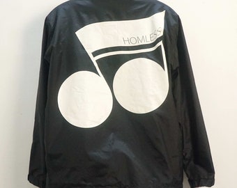 Japanese Brand HOMLESS Big Music Note Button Up Windbreaker Jacket