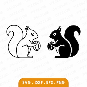 Écureuil tenant écrou - fichier Svg, Dxf, Eps, Png - fichier de découpe vinyle, écureuil contour des cliparts, Cricut, camée silhouette, téléchargement immédiat