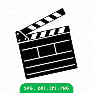 May include: Black and white silhouette of a film clapperboard, a common prop used in filmmaking.