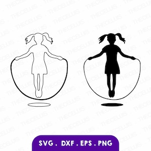SKIPPING Svg, Eps, Dxf, Png - Cutting File, Jump Rope Digital File, Girl & Skipping Rope Clipart, Cricut, Silhouette Cameo, Instant Download