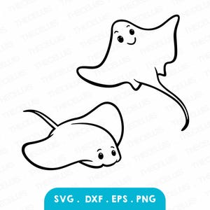 STINGRAY Svg, Eps, Dxf, Png-bestand - vinyl snijden, gravure, afdrukken, Sealife Cartoon dierlijke clipart, Cricut, silhouet, Instant Download