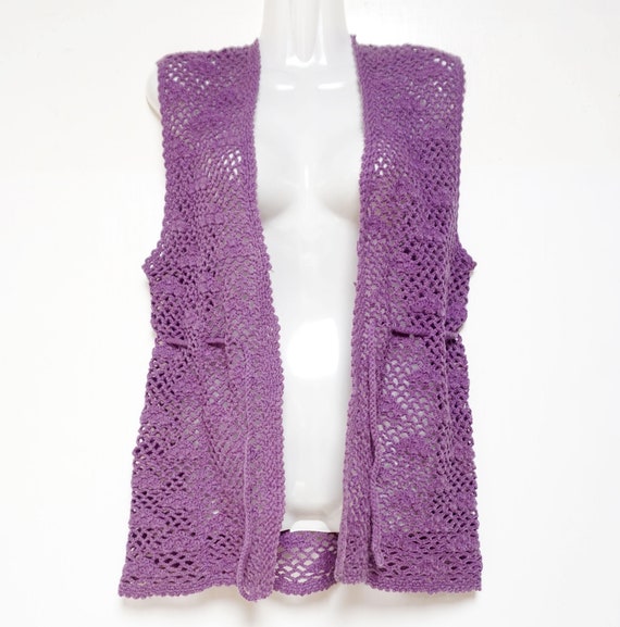 Crochet Purple Knit Vest Cloud Pattern with Draws… - image 3