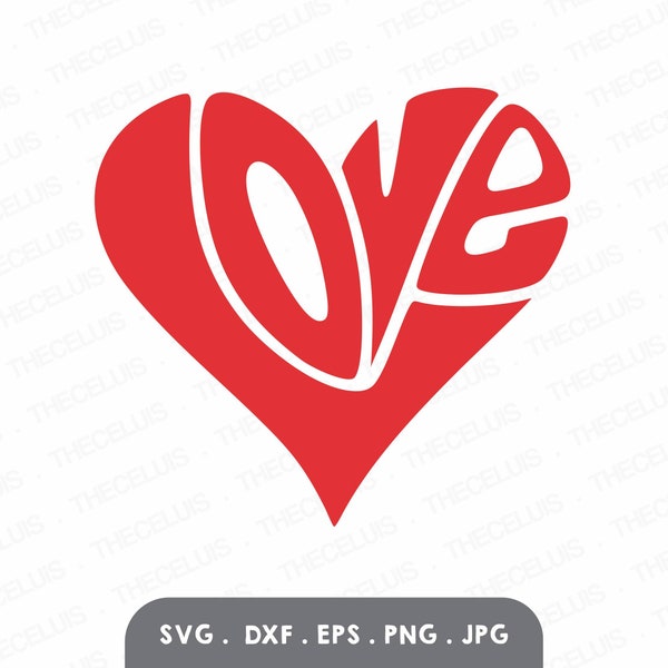 LOVE Typography Heart Shape - Vinyl Cutting File, SVG files, DXF File, Digital File, Cricut, Silhouette Cameo