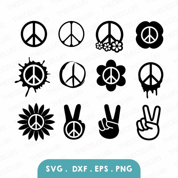 12 vredestekens/symbolen - vinyl snijden bestand, Vector, SVG, dxf, eps, png, digitaal bestand, Cricut Explore, Silhouette Cameo, Instant Download