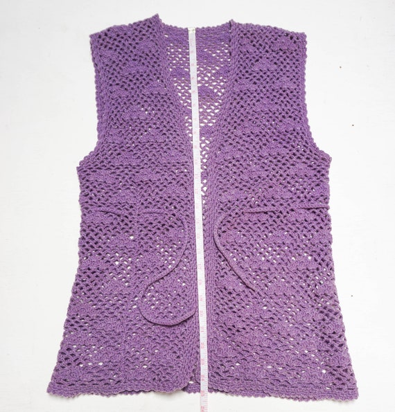 Crochet Purple Knit Vest Cloud Pattern with Draws… - image 8