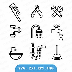 PLUMBING Svg, Eps, Dxf, Png - Vinyl Cutting File, Plumbing Icons Digital File, Plumber Clipart, Cricut, Silhouette Cameo, Instant Download