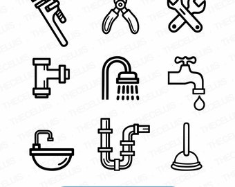 Plumbing Icons Clipart (Svg, Eps, Png, Dxf) for Cricut, Silhouette