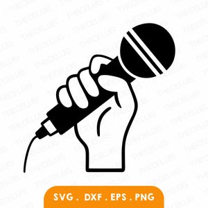 MIKROFON W RĘCE Svg, Eps, Dxf, Png Pliki - Winyl / Cięcie naklejek, Drukowanie, Kliparty wokalne, Cricut, Sylwetka, Natychmiastowe pobieranie