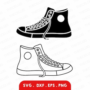High Top Sneakers Svg, Dxf, Eps, Png Files - Vinyl Cutting Sneakers Engraving, Shoes Outline Clipart, Cricut, Silhouette, Instant Download