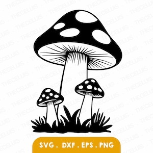 CHAMPIGNON Svg, Eps, Dxf, Png - fichier de découpe vinyle, fichier numérique champignon vénéneux, Clipart champignons, Cricut, camée silhouette, téléchargement immédiat