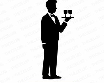 Waiter SVG DXF PNG File for Cricut Silhouette - Cutting, Engraving, Restaurant Clipart