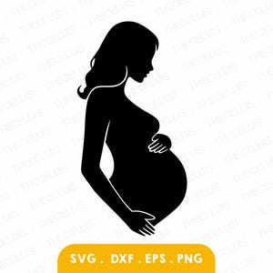 FEMME ENCEINTE Svg, Dxf, Eps, fichier Png - découpe de vinyle, gravure, impression, clipart grossesse, Cricut, camée silhouette, téléchargement immédiat