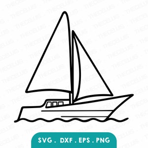 SAILING YACHT Svg, Dxf, Eps, Png File - Vinyl Cutting File, Digital File, Boat Clipart, Cricut, Silhouette Cameo, Instant Download