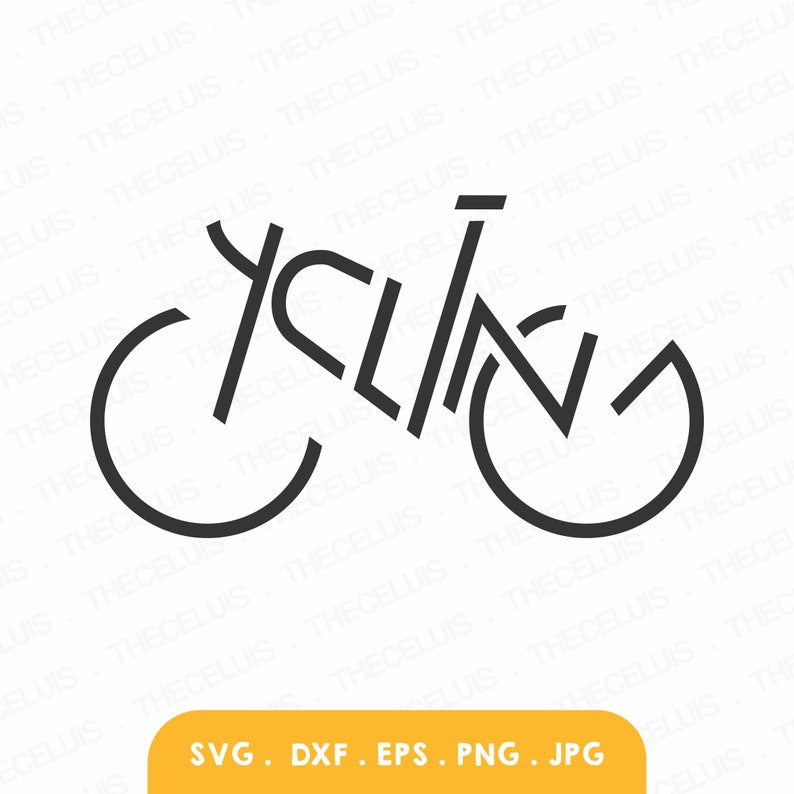 May include: A black and white line art illustration of a bicycle with the word "cycling" incorporated into the design.