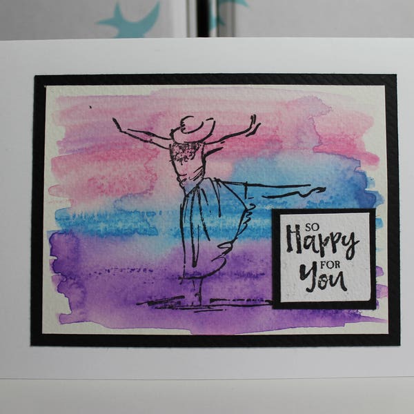 Handmade card watercolour, friendship, love, so happy for you, dance, dancing