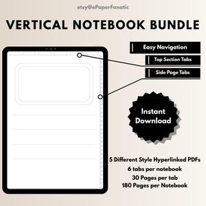 Digital Tabbed Notebook Bundle | 5 Hyperlinked PDF Notebooks | Lined, Dotted, Grid, Legal | GoodNotes, Notability, iPad Planner