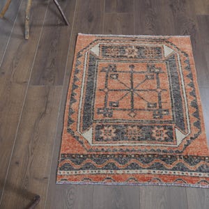 2&#39;2x2&#39;7 ft, MINI ORANGE MAT, Turkish Small Rug, Wool Rug, Handmade Rug, Entryway Rug, Bath Mat, Doormat, Orange Brown, Bathroom Rug, 2x3 Rug
