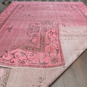 6&#39;7x9&#39;9 ft, TURKISH VINTAGE RUG, Oriental Rug, Washable Rug, Living Room Rug, Area Rug 7x10, Tribal Rug, Pink Decor Rug, Handmade Rug, Star