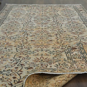 5&#39;5x9 ft, ORANGE TURKISH RUG, Vintage Area Rug, Oushak Handmade Rug, Living Room Rug, Antique Authentic Rug, Washable Rug, Floral Rug, Star