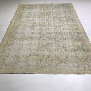 7x11 TURKISH VINTAGE RUG, Oushak Wool Rug, Handmade 7x11 Area Rug, Beige Brown Faded Rug, Living Room Rug, Home Decor, Floral Rug, Neutral