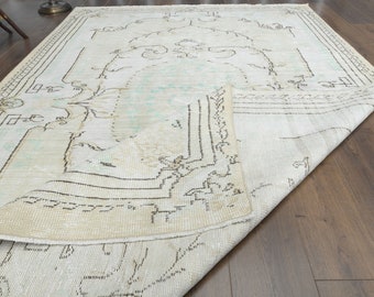 Dywan wełniany Vintage Oushak, beżowo-zielono-brązowy, 5'9x9'3 ft