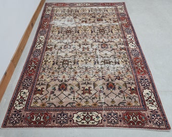 6&#39;2x10&#39;1 ft, VINTAGE TURKISH RUG, Wool Rug, Turkish Rug, Decor Rug,  Rug, 6x10 Area Rug, Dining Room Decor, Beige Pink Rug, Washable Rug