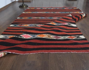 Striped Kilim Rug, Turkish Flatweave, Boho Chic Decor (4'3x7'2 ft)