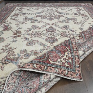 7'9x12'5 ft, MINIMALIST WOOL RUG, Turkish Area Rug, Vintage Rug, Oushak Handmade Rug, Beige Pink Rug, 8x13 Area Rug, Washable Rug, Star Rug