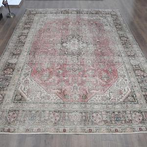 9x12&#39;6 ft, PERSIAN VINTAGE RUG, Pink Beige Brown Rug, Oversized Rug, Handwoven Wool Rug, Living Room Rug, 9x13 Area Rug, Large Rug, Star Rug