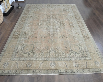 Orange Floral Turkish Rug: Vintage Hand-knotted Area Rug (8'4x11'7