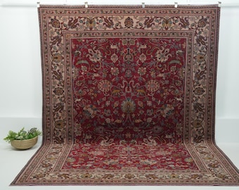 Vintage Wool Rug 8x11, Handwoven | Red Antique Oushak Bohemian 1960, Living room, Bedroom Bohemian Decor, 8" x 11'2"
