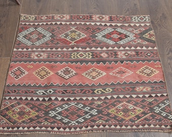 2&#39;6x3 ft, MINI COLORFUL MAT, Turkish Small Rug, Wool Rug, Handmade Rug, Entryway Rug, Bath Mat, Doormat, Bathroom Rug, 3x3 Pink Orange Rug