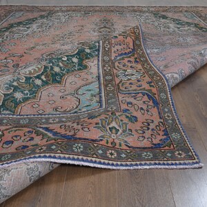 9&#39;3x12&#39;6 ft, PERSIAN MINIMALIST RUG, Oversized Antique Rug, 9x13 Area Rug, Large Area Rug, Living Room Rug, Home Decor, Orange Beige Green