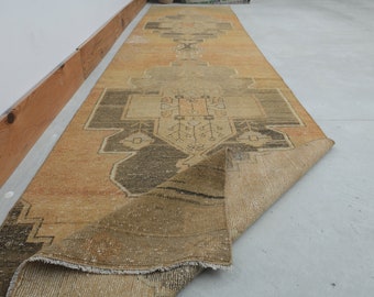 2'9x12'6 ft、オレンジブラウン、ウシャックランナー、トルコ製