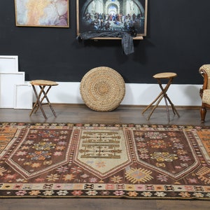 Vintage plattvävd kelimmatta, 160x280 cm, handgjord turkisk ull bild 7