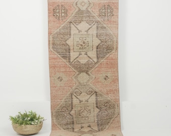 Tappeto passatoia in lana 3x12, annodato a mano - Arancione, beige e marrone, stile vintage antico orientale Oushak - Ingresso/Corridoio - Anni '60 - 2'9" x 11'5"