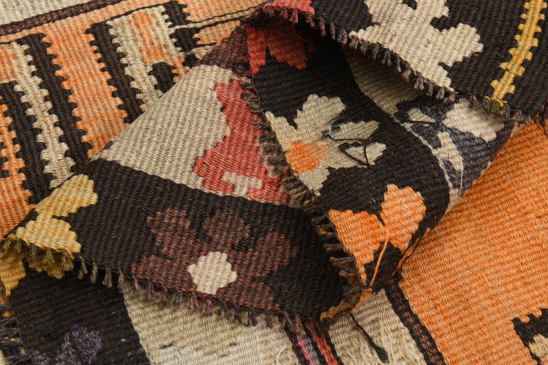 Vintage plattvävd kelimmatta, 160x280 cm, handgjord turkisk ull bild 9