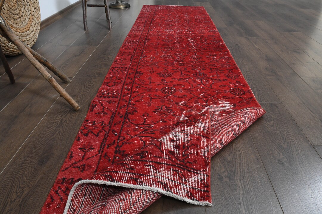 2'3x9'4フィート、レッドトルコ製ランナー、ウールラグ