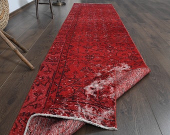 2'3x9'4フィート、レッドトルコ製ランナー、ウールラグ