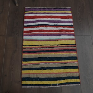1&#39;9x2&#39;9 ft, STRIPED COLORFUL KILIM, Small Turkish Rug, Vintage Oushak Runner, Wool Rug, Antique Rug, Kitchen Rug, 2x3 Kilim, Star, Handmade