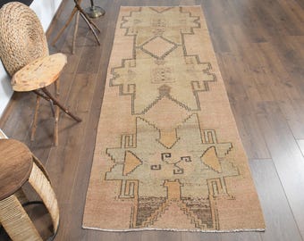 Vintage Turkish Oushak Runner Rug, Hand-Knotted Wool (2'6x10'3 ft)