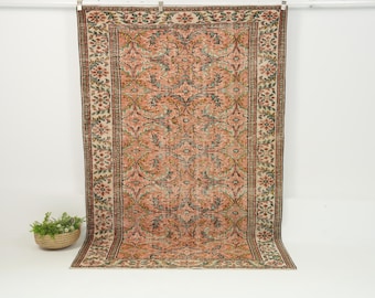 5x8 Orange Vintage Rug, Turkish Handwoven Rug, Orange Wool Area Rug for Entryway, Oriental Rug, Oushak Rug, Antique Rug, 5'3 x 8'3