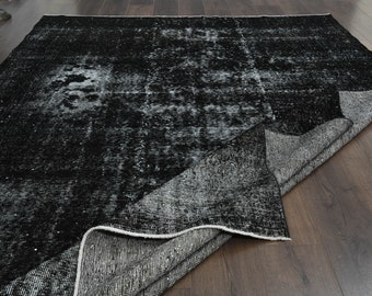 6'9x9'9 ft, ABSTRACT BLACK RUG, Turkish Area Rug, Vintage Wool Rug, Oushak Handwoven Rug, 7x10 Area Rug, Living Room Rug, Eclectic Rug, Star