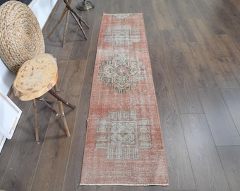Handmade Wool Turkish Runner Rug, Oushak Vintage Style, 1.7x7 ft