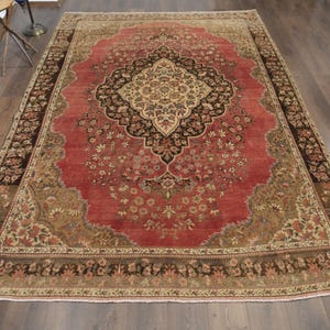 7&#39;4x10&#39;7 ft, TURKISH VINTAGE RUG, Oushak Rug, Wool Rug, Handmade Rug, Rugs For Living Room. Red Brown Area Rug, Large Rug 7x11, Special Rug