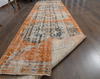 Vintage Oushak Türkischer Läufer Teppich, Handgemachte Wolle (70x300 cm)