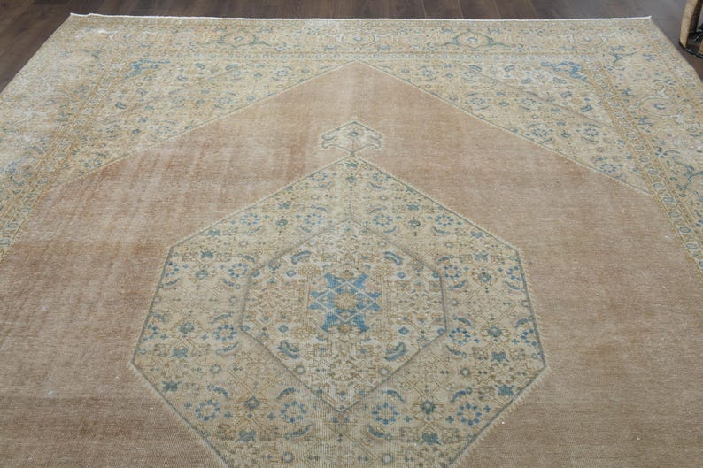 Oversized Orange Persian Rug, Vintage Wool Handmade Carpet (9'8x12'3ft) image 9