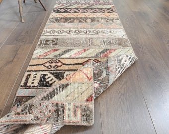 Patchwork Wool Runner Rug, Vintage Turkish Oushak Rug (1'9x5'4 ft)