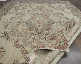 Large Vintage Oushak Rug, Hand-Knotted Wool, Bohemian Decor (9'3x13'3 ft)