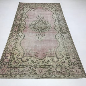 4&#39;6x8&#39;5 ft, PINK DECOR, TURKISH Rug, Vintage Rug 5x8, Carpet, Handmade Rug, Oushak Rug Turkish, Washable Rug, Pink Beige Floral Rug, Decor